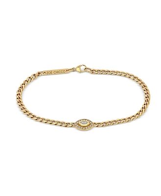 Zoe Chicco 14k Yellow Gold Small Curb Chain Marquise Diamond Halo Bracelet