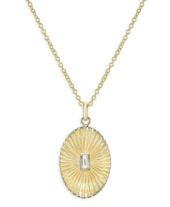 Zoe Lev 14K Gold Diamond Baguette Oval Pleated Disc Pendant Necklace, 16-18