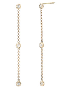 Zoe Lev 14K Yellow Gold Diamond Bezel Linear Drop Earrings