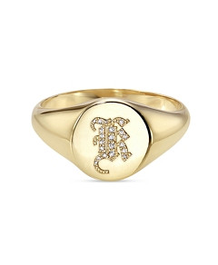 Zoe Lev 14K Yellow Gold Diamond Gothic Initial Small Signet Ring