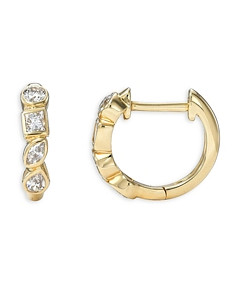Zoe Lev 14K Yellow Gold Diamond Multi Cut Bezel Huggie Hoop Earrings