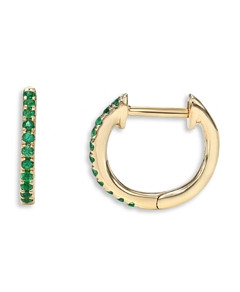 Zoe Lev 14K Yellow Gold Emerald Huggie Hoop Earrings