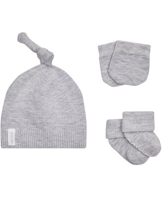 Bonds Baby Cotton Bamboo Beanie Hat Set in Luxe Grey Marle Size: