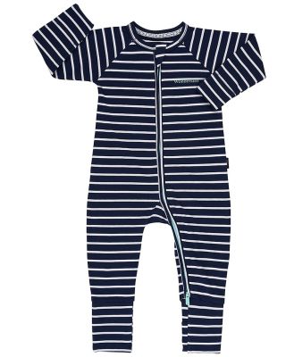 Bonds Baby Zip Cotton Wondersuit in Black Sea/White Size: