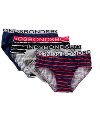 Bonds Boys Brief 4 Pack in Blue/Red Size:
