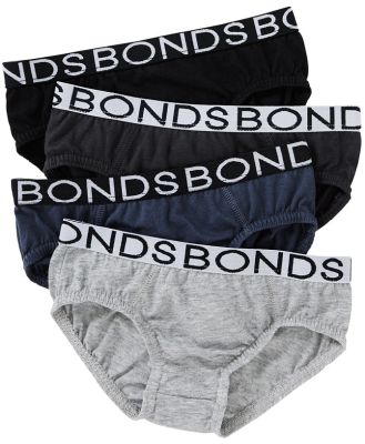 Bonds Boys Cotton Brief 4 Pack in Black/Greyscale Size: