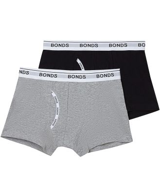 Bonds Boys Guyfront Trunk 2 Pack in Grey/Black Size: