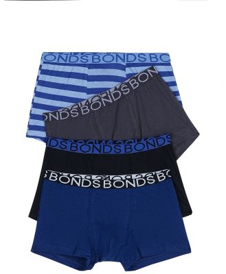 Bonds Cotton Boys Trunk 4 Pack in Blue Stripe Size: