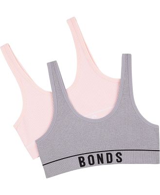 Bonds Girls Original Rib Tank Top Crop 2 Pack in Sweet Mauve/Windflower Size: