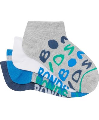 Bonds Kids Cotton Fashion Low Cut Socks 4 Pack in Blue Size: