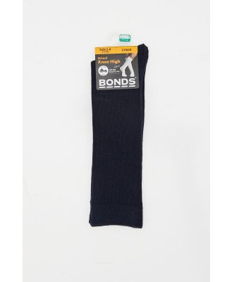 Bonds Kids Cotton School Knee High 2 Pack Socks in Navy Size: