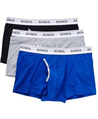 Bonds Men's Cotton Guyfront Trunk 3 Pack in Cobalt/Grey/Black Size: