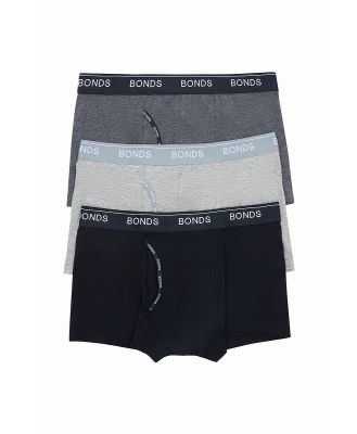 Bonds Men's Cotton Guyfront Trunk 3 Pack in Grey/Charcoal/Blk Size: