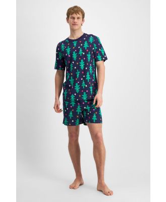 Bonds Men's Cotton Sleep Tee & Short Set in Twinkle Navy Tree Size: Large, Aussie Cotton