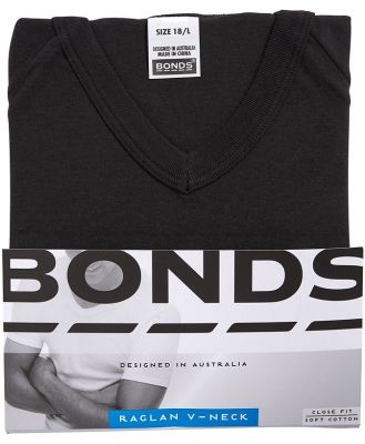 Bonds Men's Genuine Cotton V-Neck Raglan Tee in Black Size: