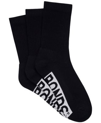 Bonds Mens Logo Cushioned Crew 3 Pack Socks in Black Size: 11+, Aussie Cotton