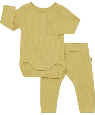 Bonds Newbies Pointelle Long Sleeve Bodysuit And Legging Set in Sandbar Size: 0-3 Months, Aussie Cotton