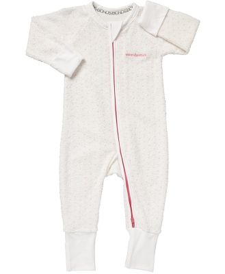 Bonds Newbies Poodlette Zip Cotton Wondersuit in White/Hyper Bloom Spot Size: