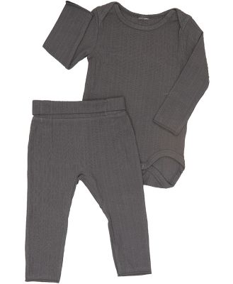 Bonds Pointelle Long Sleeve Bodysuit And Legging Set in Iso Grey Size: