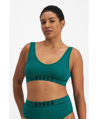 Bonds Retro Rib Deep V Crop in Forest Teal Size: