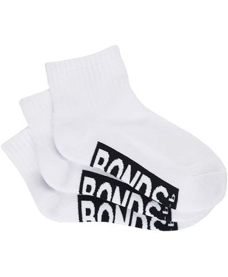 Bonds Toddler Cotton Cushioned Quarter Crew 3 Pack Socks in White Size: 2-4 Years, Aussie Cotton