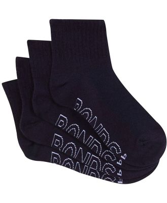 Bonds Toddler Logo Light Quarter Crew Socks 4 Pack in School Navy Size: 2-4 Years, Aussie Cotton