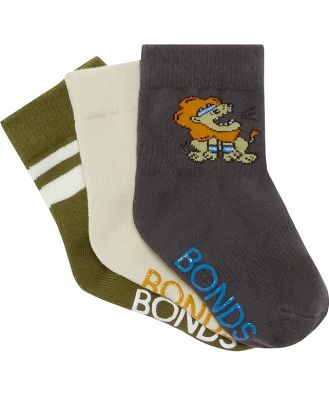 Bonds Toddler Stay on Pattern Quarter Crew Socks 3 Pack Size: