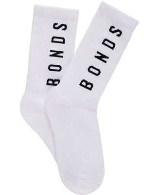 Bonds Womens Cotton Originals Crew 2 Pack Socks in White Size: 3-8, Aussie Cotton