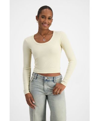 Bonds Women's Icons Rib Scoop Long Sleeve Tee in Champagne Glow Size: