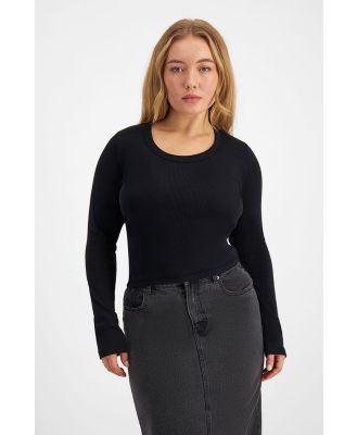 Bonds Women's Icons Rib Scoop Long Sleeve Tee in Nu Black Size: