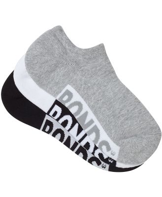 Bonds Womens Logo Cushioned No Show 3 Pack Socks in Grey/Blk/Wht Size: 3-8, Aussie Cotton