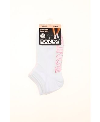 Bonds Womens Logo Light Low Cut Socks 4 Pack in Tender Pink/Macadamia Size: