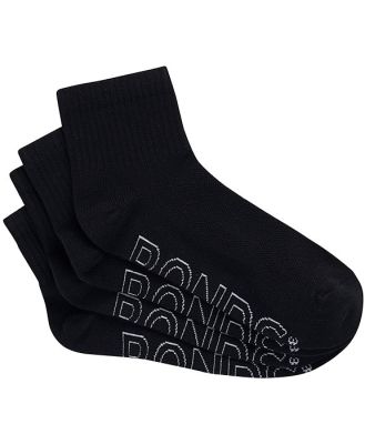 Bonds Womens Logo Lightweight Quarter Crew 4 Pack Socks in Black Size: 8-11, Aussie Cotton