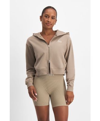 Bonds Women's Move Double Zip Hoodie in Set In Stone Size: