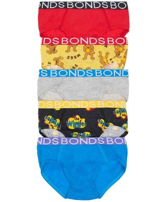 Bonds x The Wiggles Boys 5 Pack Brief in Wags The Dog Size: