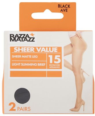 Razzamatazz Sheer Value Light Slimming Brief 15 Denier 2 Pack in Black Size: