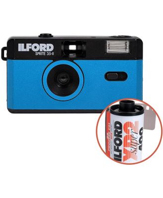 Ilford Sprite 35-II Reusable Camera - Black & Blue with Ilford XP2 24 Film
