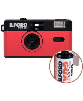 Ilford Sprite 35-II Reusable Camera - Black & Red with Ilford XP2 24 Film