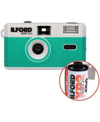 Ilford Sprite 35-II Reusable Camera - Silver & Teal with Ilford XP2 24 Film