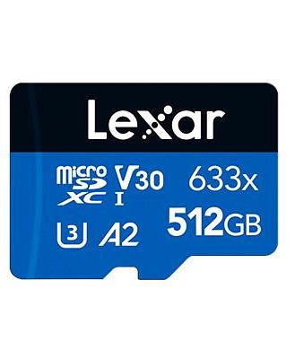 Lexar High-Performance 633x microSDXC 512GB 100MB/s V30 A2 UHS-I U3 Memory Card + Adapter
