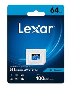 Lexar High-Performance 633x microSDXC 64GB 100MB/s V30 A1 UHS-I U3 Memory Card