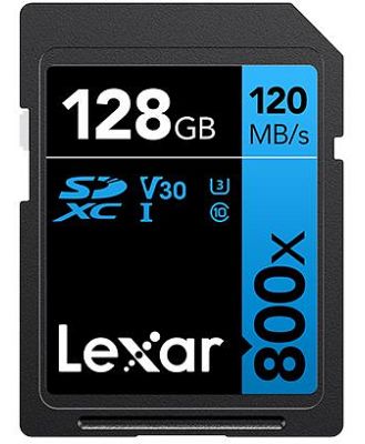 Lexar Professional 800x SDXC 128GB - 120MB/s V30 UHS-I U3 Memory Card
