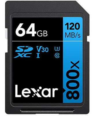 Lexar Professional 800x SDXC 64GB - 120MB/s V30 UHS-I U3 Memory Card