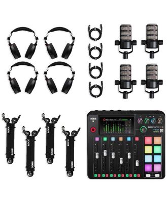 Rode Four Person Podcasting Bundle Inc.RodeCaster Duo,& 4X PodMic, NTH100, PSA1+ & XLR3M