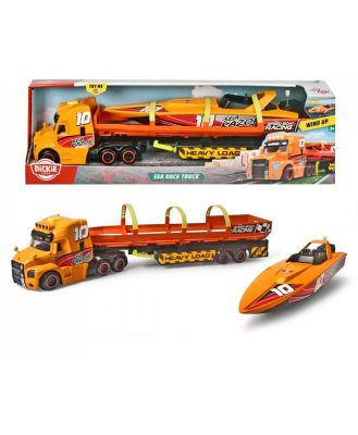 Dickie Toys Truck & Trailer With Lights & Sounds Including Racing Speed Boat 41cm