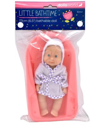 Dolls World Baby Bathtime Doll With Bath 17cm Assorted
