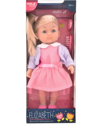 Dolls World Soft Bodies Girl Doll Elizabeth With Hair & Accessories 36cm