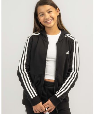 adidas Girls' Essentials 3 Stripe Zip Hoodie in Black