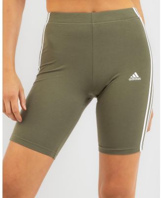 adidas Women's Essentials 3 Stripe Bike Shorts in Green