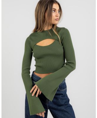 Ava And Ever Women's Amy Cut Out Long Sleeve Knit Top in Green